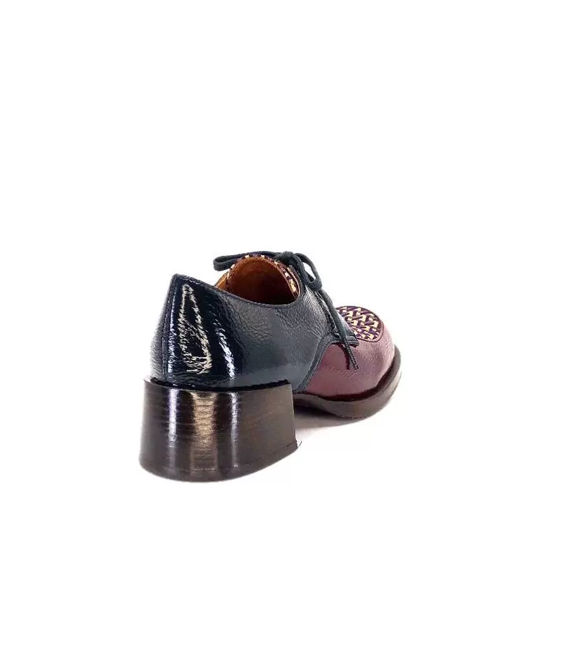 Chie Mihara Trudu Cuir Vernis Purple, Vert & Toile Satin Imprimee-Femme Lacets