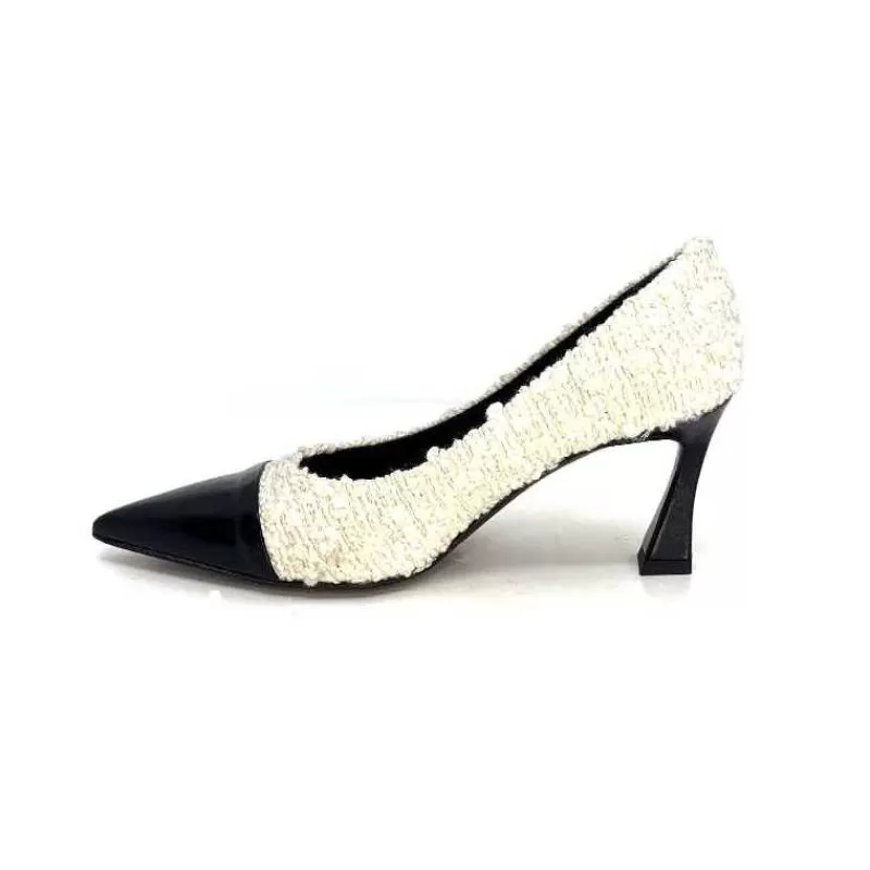 moon flower - enzo di martino Enzo Di Martino Eli 715 Textile Creme Cuir Vernis Noir-Femme Escarpins