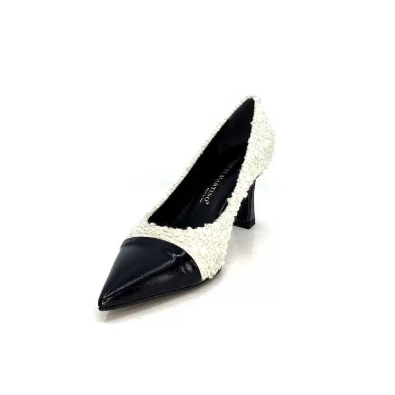 moon flower - enzo di martino Enzo Di Martino Eli 715 Textile Creme Cuir Vernis Noir-Femme Escarpins