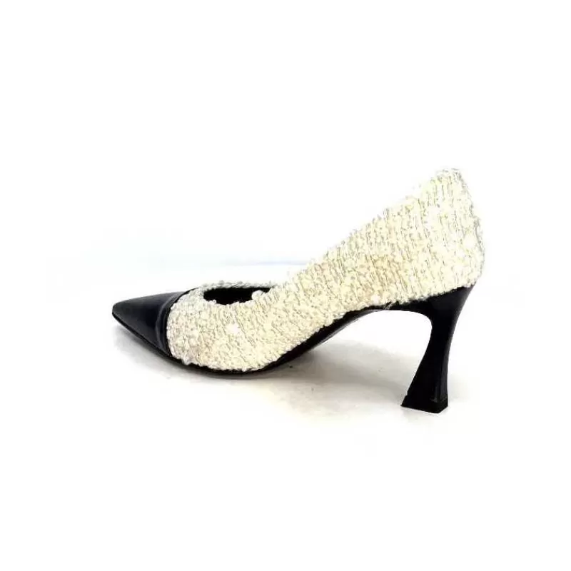 moon flower - enzo di martino Enzo Di Martino Eli 715 Textile Creme Cuir Vernis Noir-Femme Escarpins