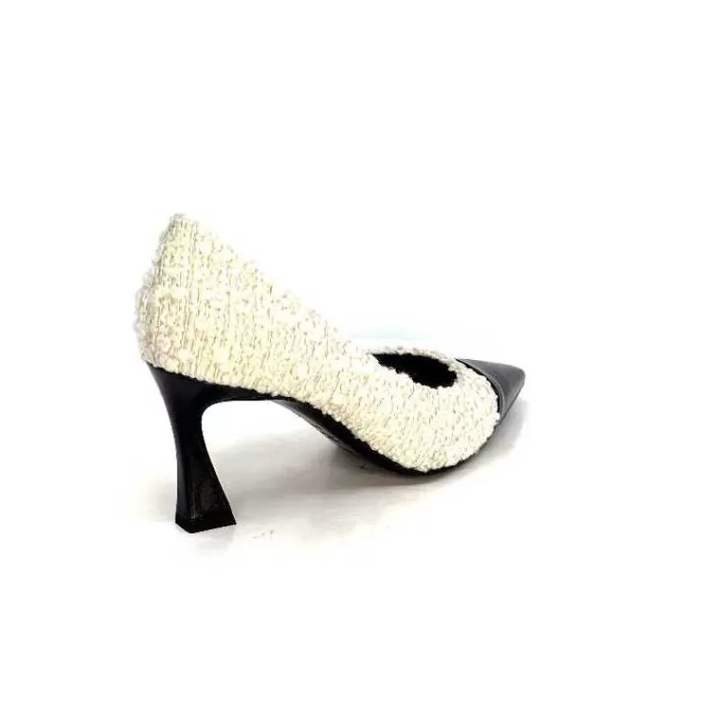 moon flower - enzo di martino Enzo Di Martino Eli 715 Textile Creme Cuir Vernis Noir-Femme Escarpins