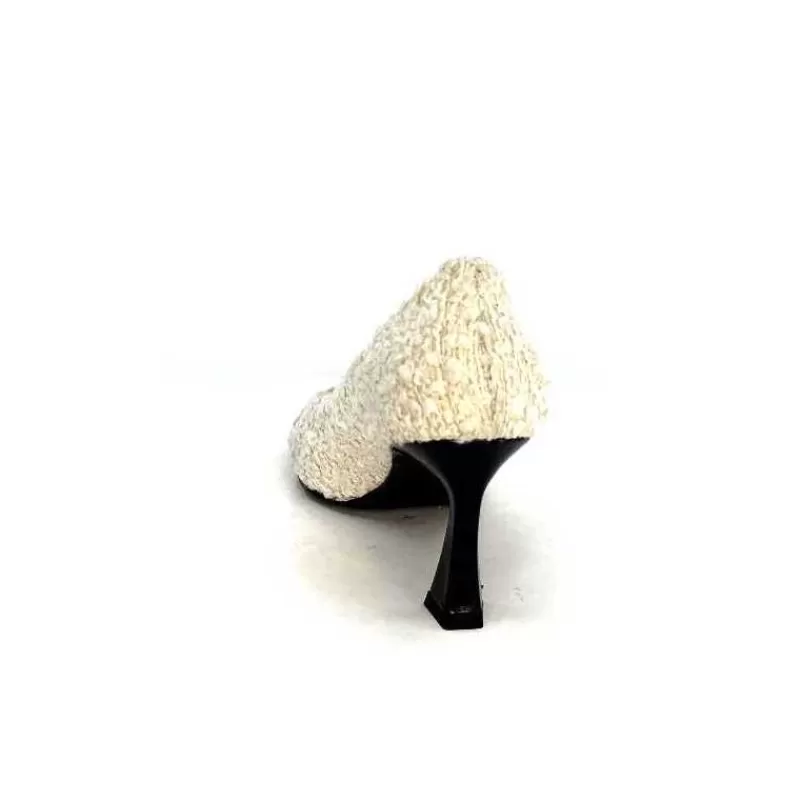 moon flower - enzo di martino Enzo Di Martino Eli 715 Textile Creme Cuir Vernis Noir-Femme Escarpins