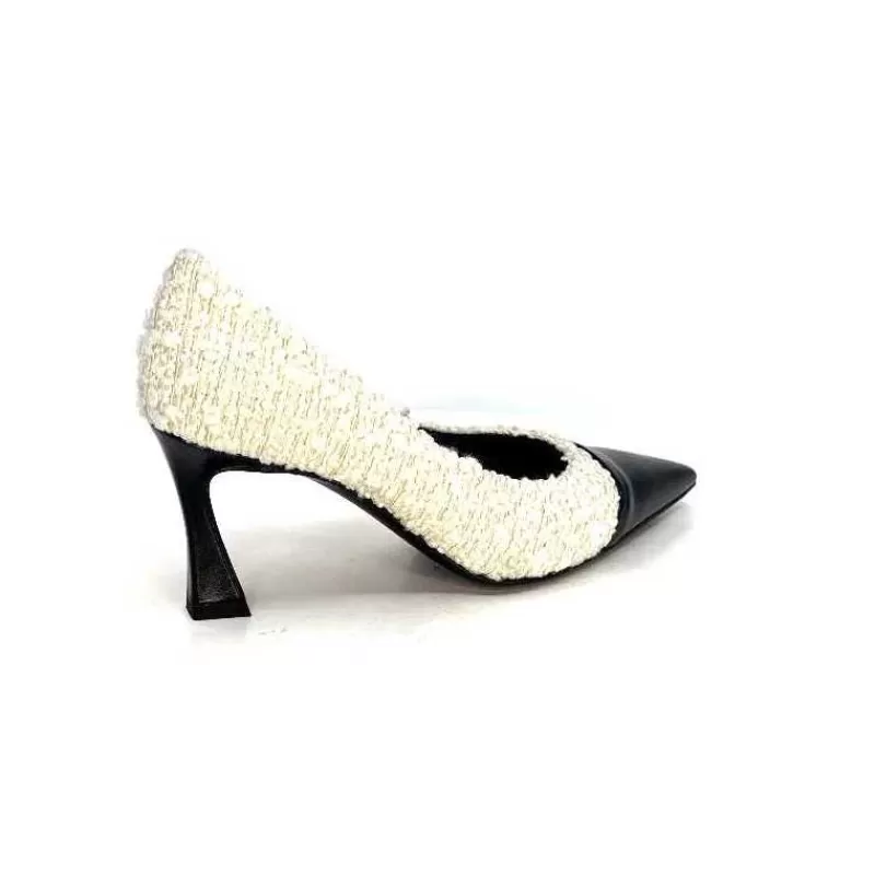 moon flower - enzo di martino Enzo Di Martino Eli 715 Textile Creme Cuir Vernis Noir-Femme Escarpins