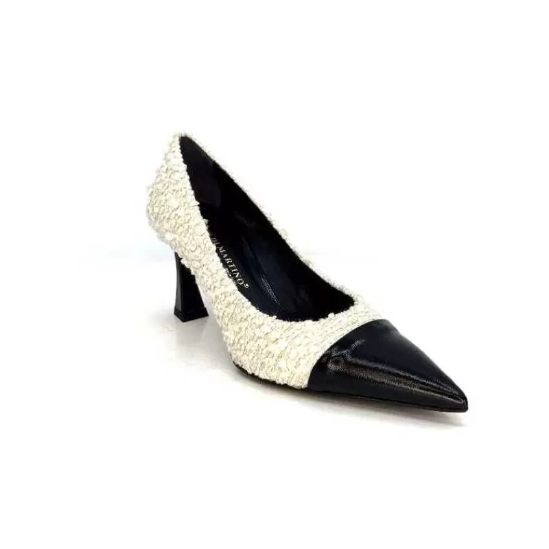 moon flower - enzo di martino Enzo Di Martino Eli 715 Textile Creme Cuir Vernis Noir-Femme Escarpins
