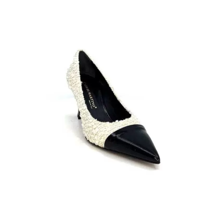 moon flower - enzo di martino Enzo Di Martino Eli 715 Textile Creme Cuir Vernis Noir-Femme Escarpins