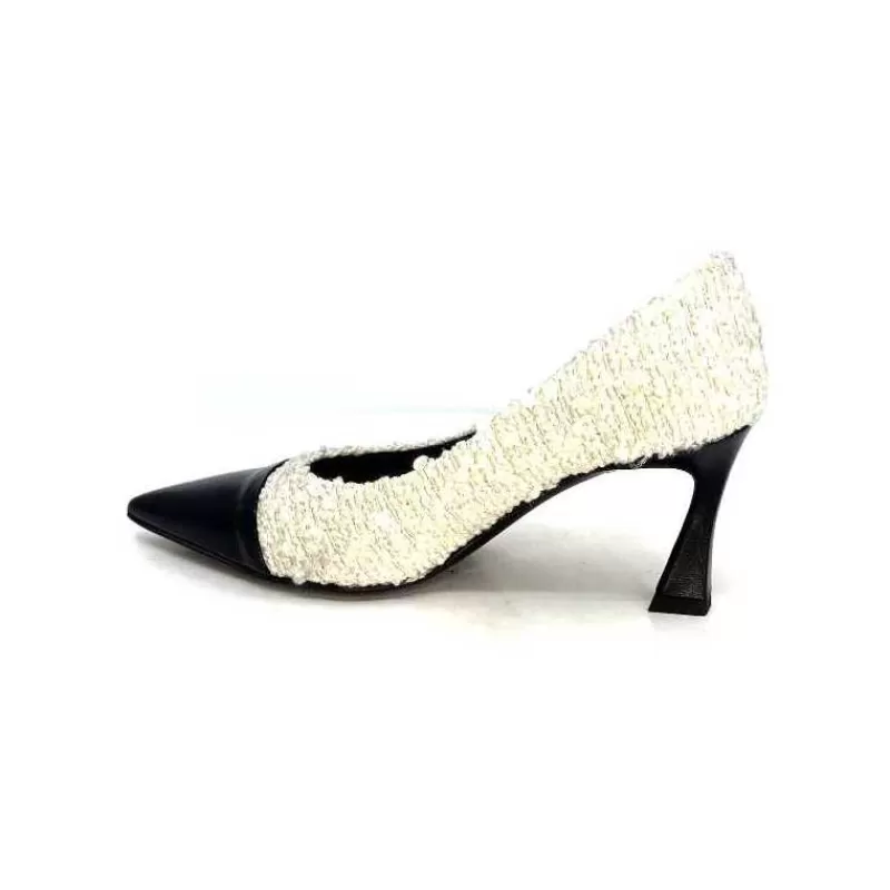 moon flower - enzo di martino Enzo Di Martino Eli 715 Textile Creme Cuir Vernis Noir-Femme Escarpins