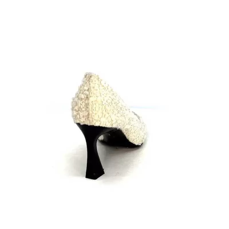 moon flower - enzo di martino Enzo Di Martino Eli 715 Textile Creme Cuir Vernis Noir-Femme Escarpins