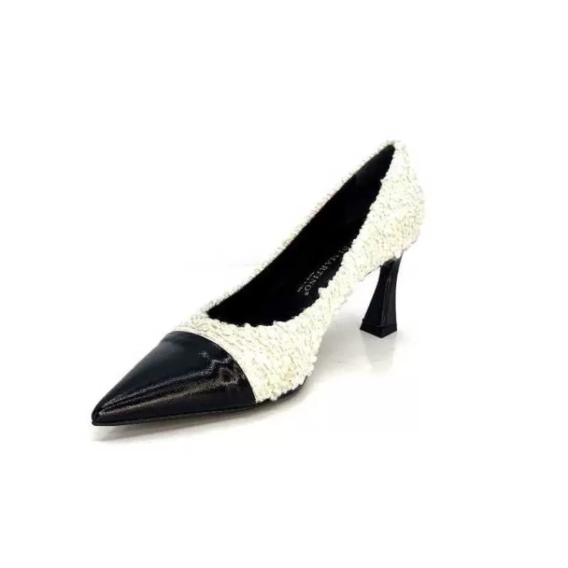 moon flower - enzo di martino Enzo Di Martino Eli 715 Textile Creme Cuir Vernis Noir-Femme Escarpins