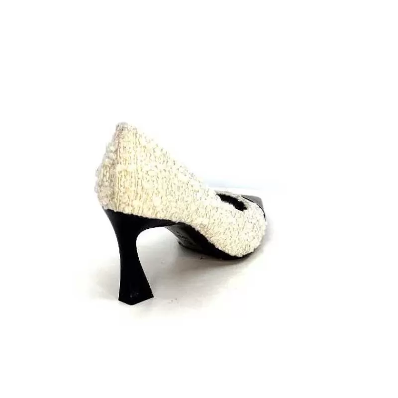 moon flower - enzo di martino Enzo Di Martino Eli 715 Textile Creme Cuir Vernis Noir-Femme Escarpins