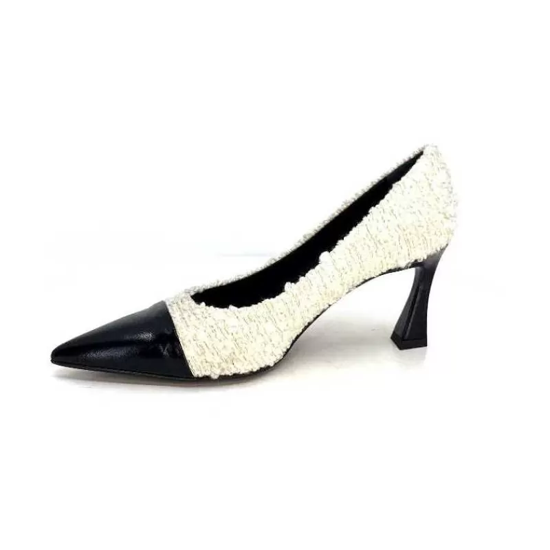 moon flower - enzo di martino Enzo Di Martino Eli 715 Textile Creme Cuir Vernis Noir-Femme Escarpins