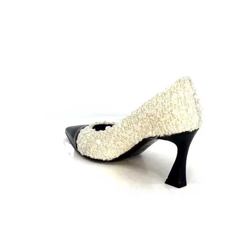moon flower - enzo di martino Enzo Di Martino Eli 715 Textile Creme Cuir Vernis Noir-Femme Escarpins