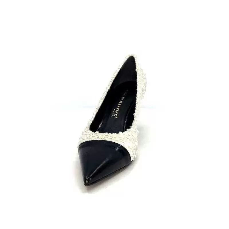 moon flower - enzo di martino Enzo Di Martino Eli 715 Textile Creme Cuir Vernis Noir-Femme Escarpins