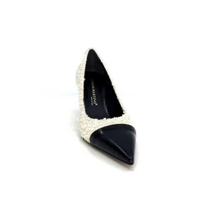 moon flower - enzo di martino Enzo Di Martino Eli 715 Textile Creme Cuir Vernis Noir-Femme Escarpins