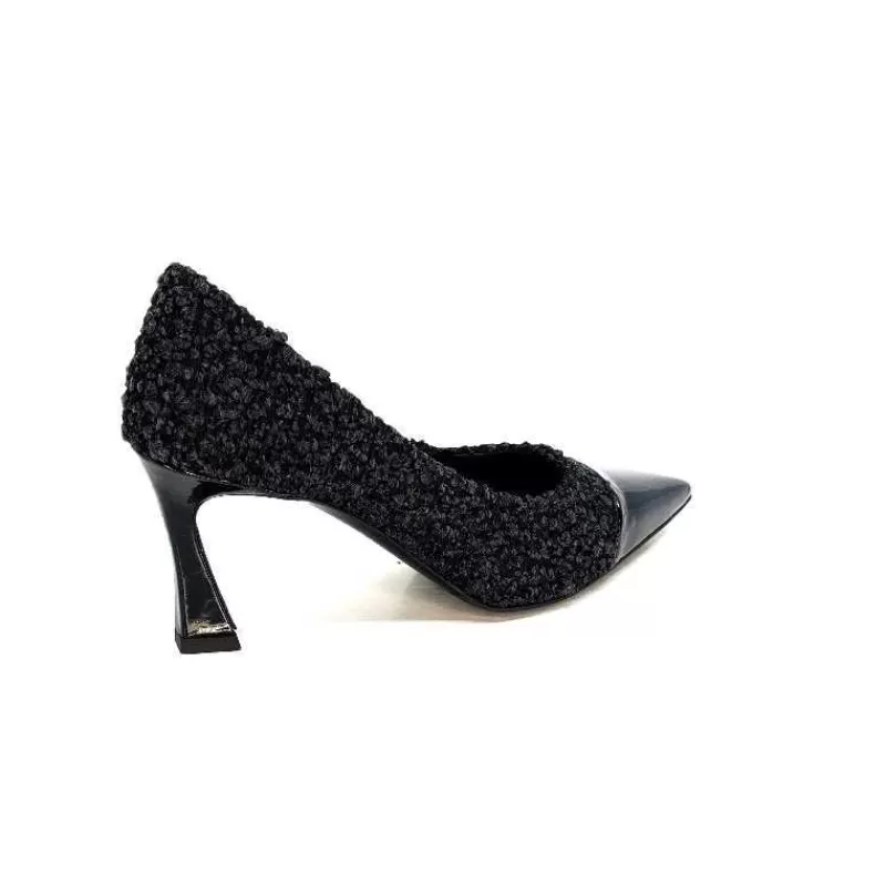 moon flower - enzo di martino Enzo Di Martino Eli 715 Textile Noir Cuir Vernis Noir-Femme Escarpins