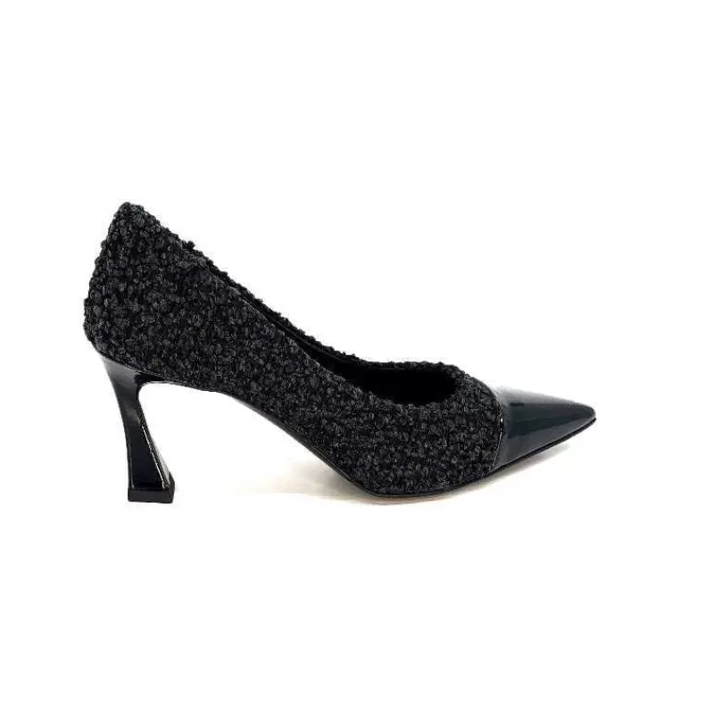 moon flower - enzo di martino Enzo Di Martino Eli 715 Textile Noir Cuir Vernis Noir-Femme Escarpins