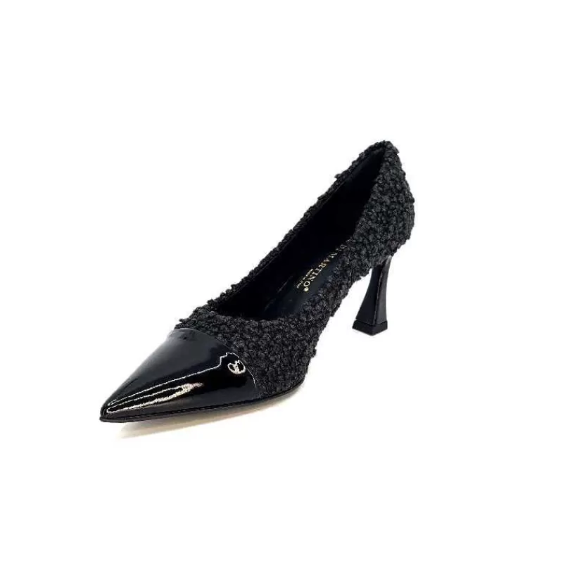 moon flower - enzo di martino Enzo Di Martino Eli 715 Textile Noir Cuir Vernis Noir-Femme Escarpins