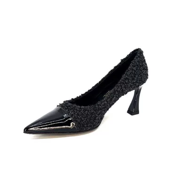 moon flower - enzo di martino Enzo Di Martino Eli 715 Textile Noir Cuir Vernis Noir-Femme Escarpins