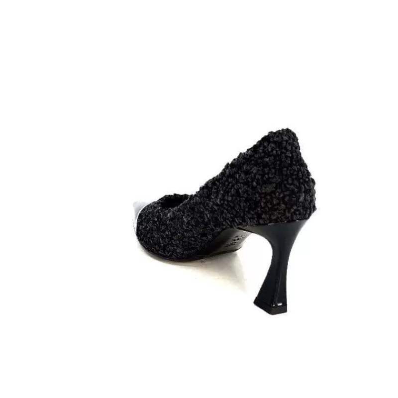 moon flower - enzo di martino Enzo Di Martino Eli 715 Textile Noir Cuir Vernis Noir-Femme Escarpins