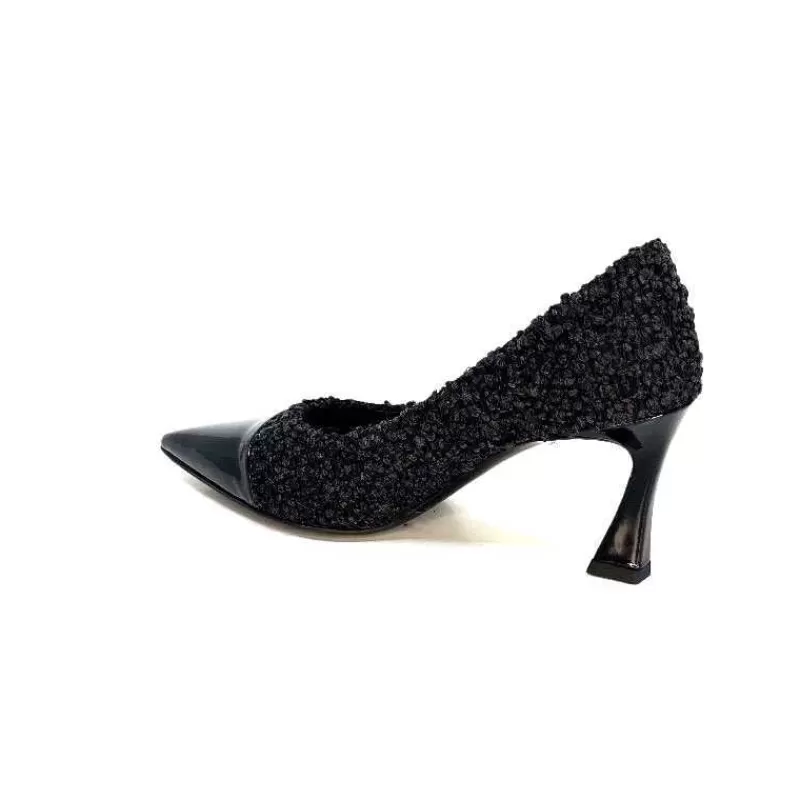 moon flower - enzo di martino Enzo Di Martino Eli 715 Textile Noir Cuir Vernis Noir-Femme Escarpins