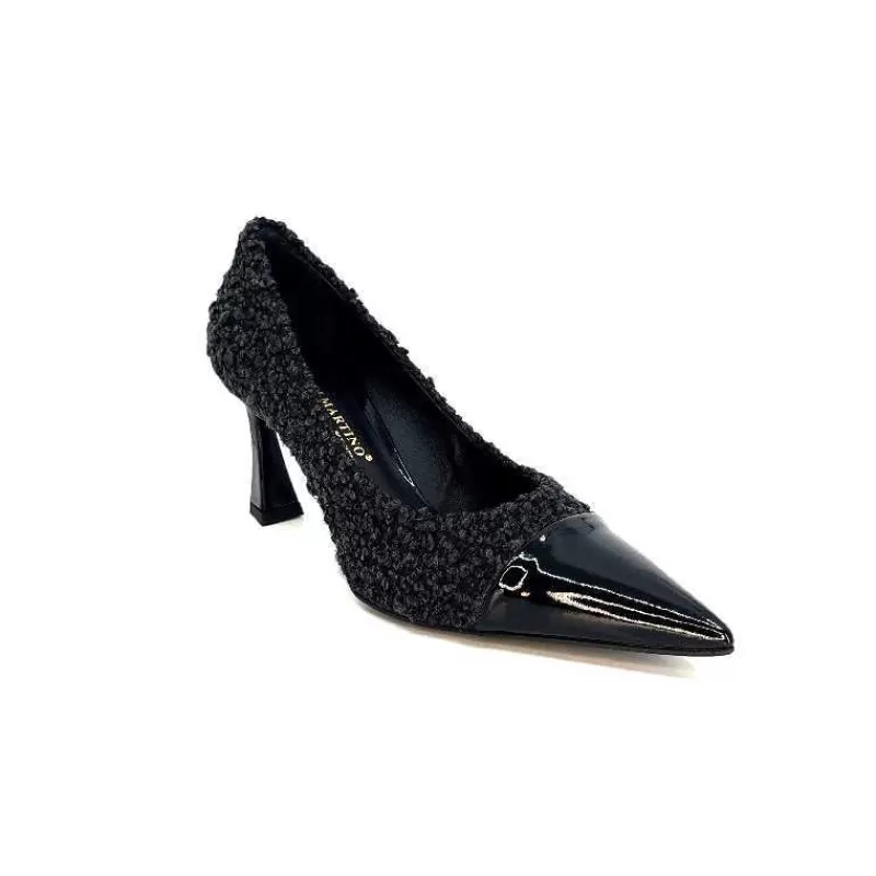 moon flower - enzo di martino Enzo Di Martino Eli 715 Textile Noir Cuir Vernis Noir-Femme Escarpins