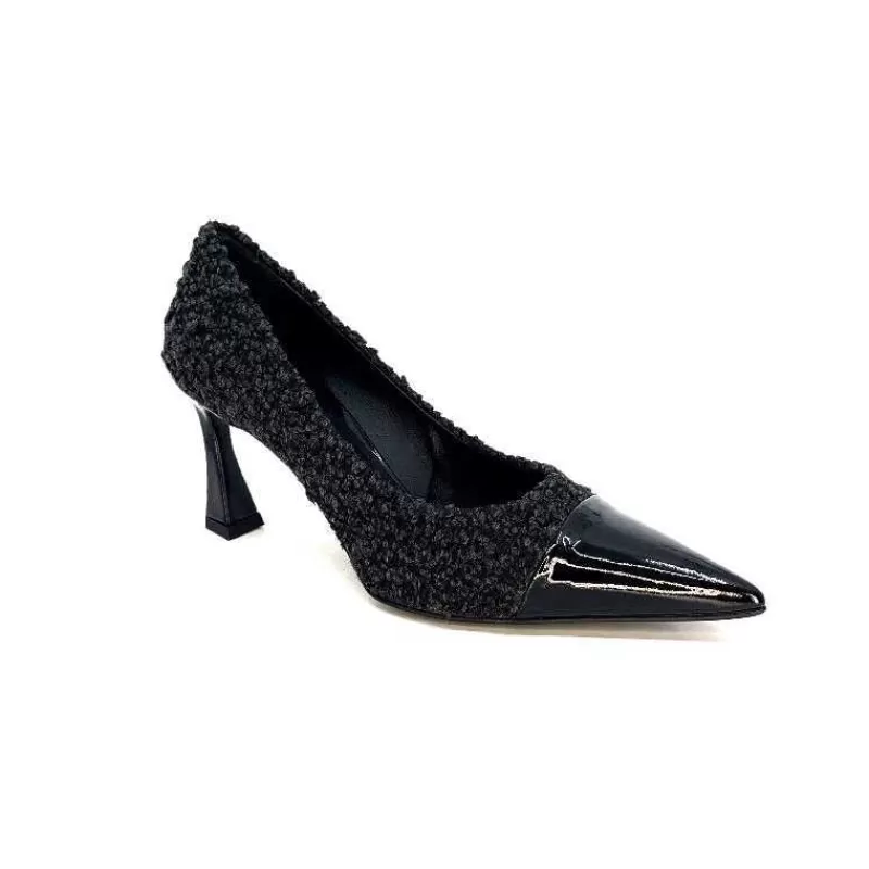 moon flower - enzo di martino Enzo Di Martino Eli 715 Textile Noir Cuir Vernis Noir-Femme Escarpins