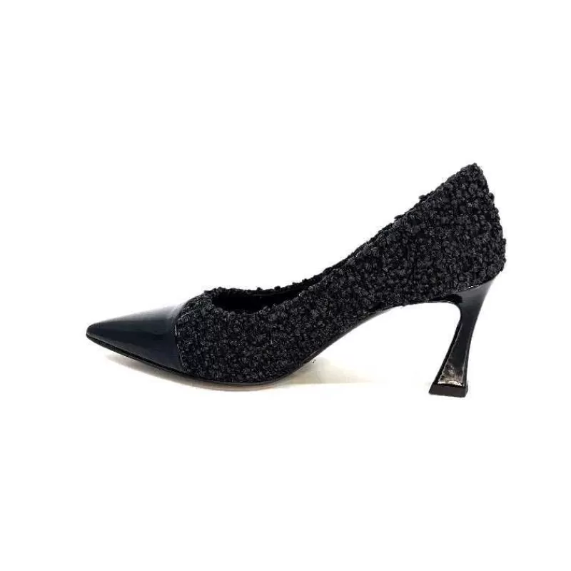 moon flower - enzo di martino Enzo Di Martino Eli 715 Textile Noir Cuir Vernis Noir-Femme Escarpins