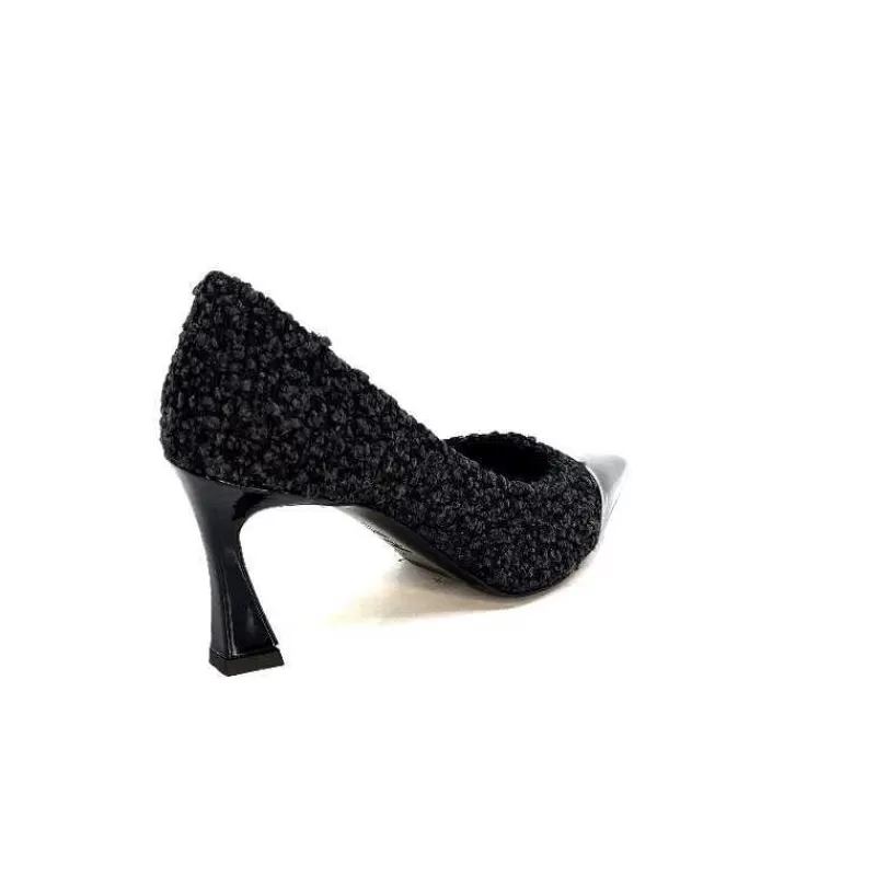moon flower - enzo di martino Enzo Di Martino Eli 715 Textile Noir Cuir Vernis Noir-Femme Escarpins