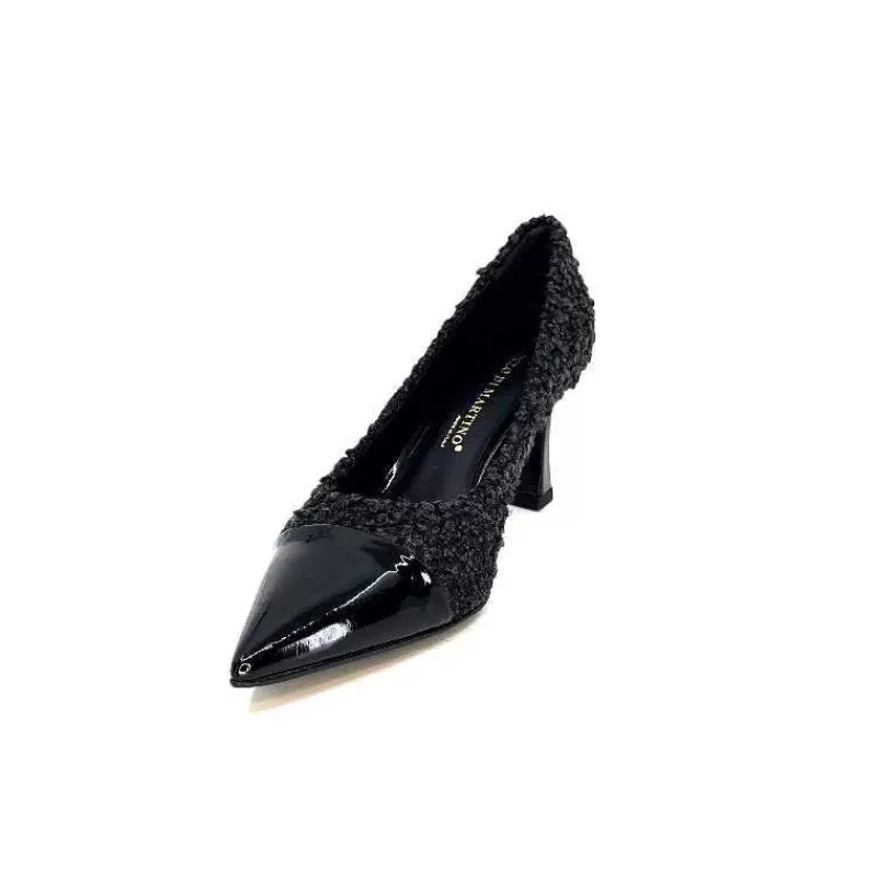 moon flower - enzo di martino Enzo Di Martino Eli 715 Textile Noir Cuir Vernis Noir-Femme Escarpins