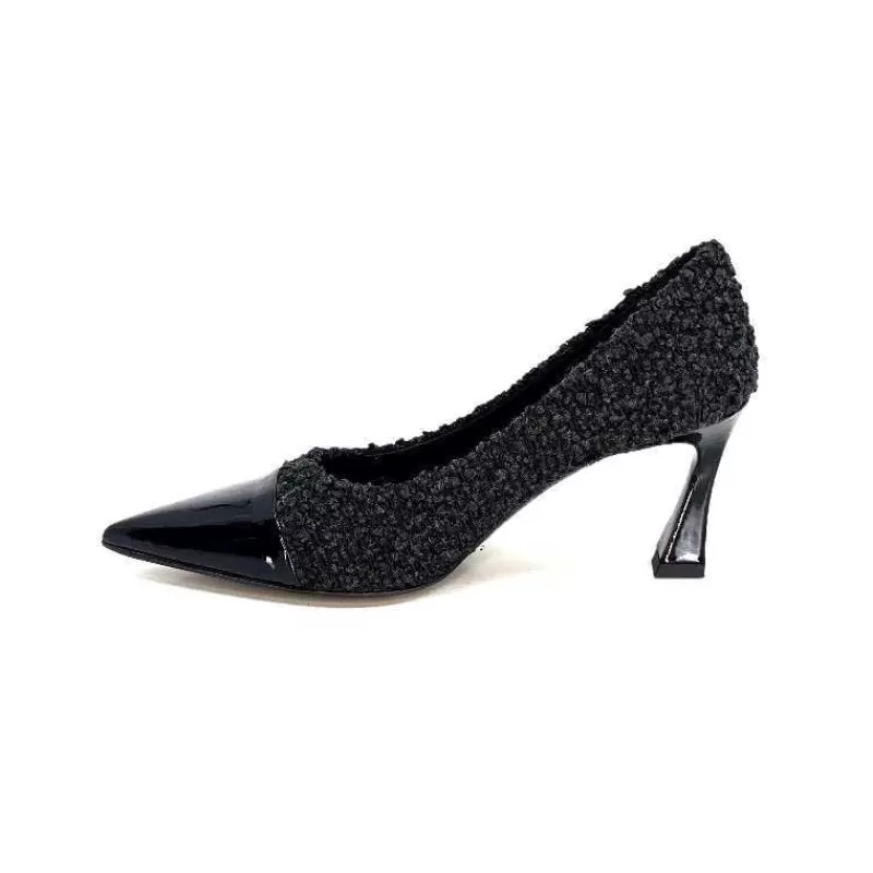 moon flower - enzo di martino Enzo Di Martino Eli 715 Textile Noir Cuir Vernis Noir-Femme Escarpins