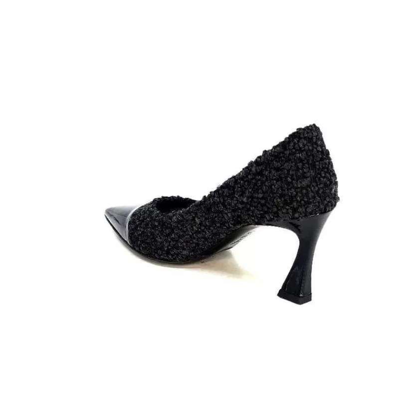 moon flower - enzo di martino Enzo Di Martino Eli 715 Textile Noir Cuir Vernis Noir-Femme Escarpins