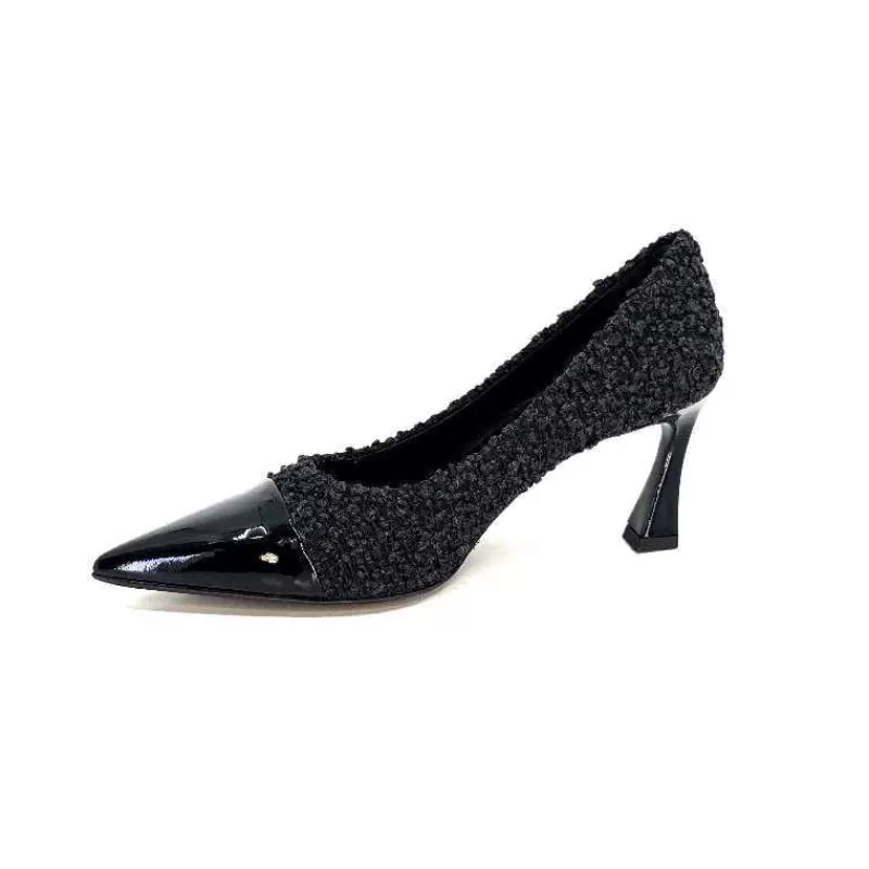 moon flower - enzo di martino Enzo Di Martino Eli 715 Textile Noir Cuir Vernis Noir-Femme Escarpins