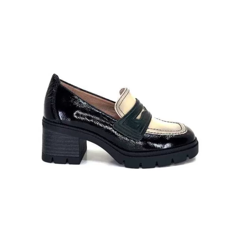 Hispanitas Chi 232965 Everest Cuir Vernis Noir Cuir Vert & Beige-Femme Mocassins