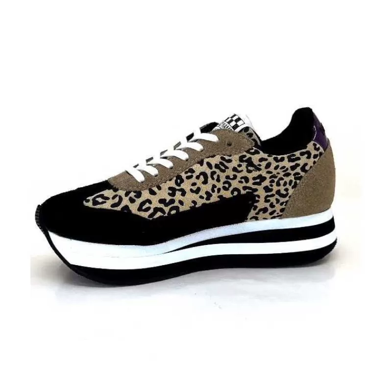 No Name Flex M Jogger Daim Textile Beige Et Noir-Femme Baskets
