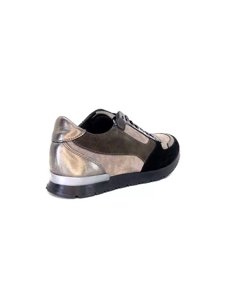 Requin Reqins Electra Mix Daim Noir, Gris Cuir Acier & Cuir Vernis Noir-Femme Baskets